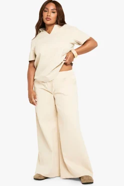 Pantalon à jambes larges en sergé de coton avec taille à cordon