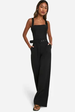 boohoo Pantalon à jambes larges en tissu assorti avec ceinture<Femme Pantalons|Tailleurs