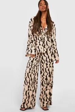 boohoo Pantalon à jambes larges à imprimé abstrait<Femme Pantalons