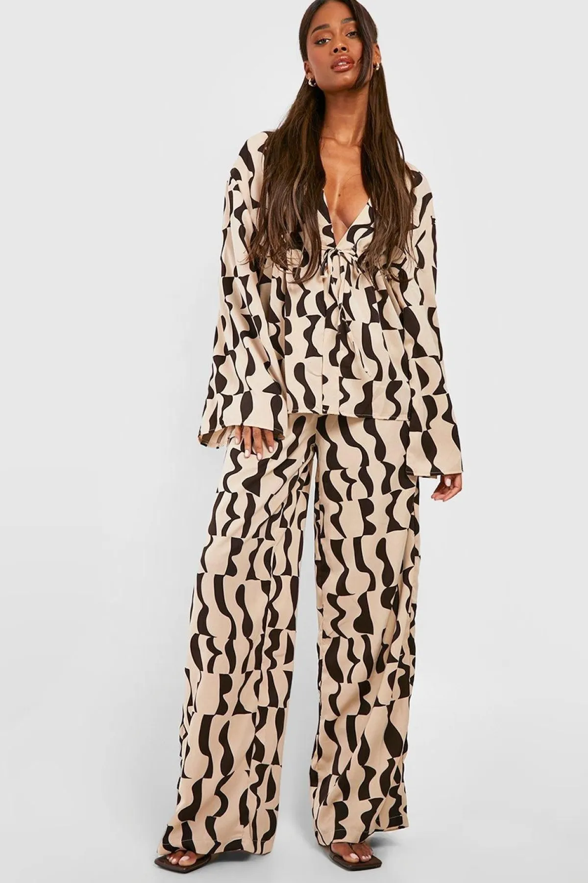 boohoo Pantalon à jambes larges à imprimé abstrait<Femme Pantalons