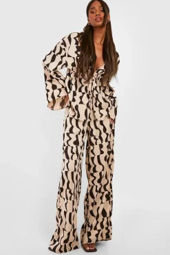 boohoo Pantalon à jambes larges à imprimé abstrait<Femme Pantalons