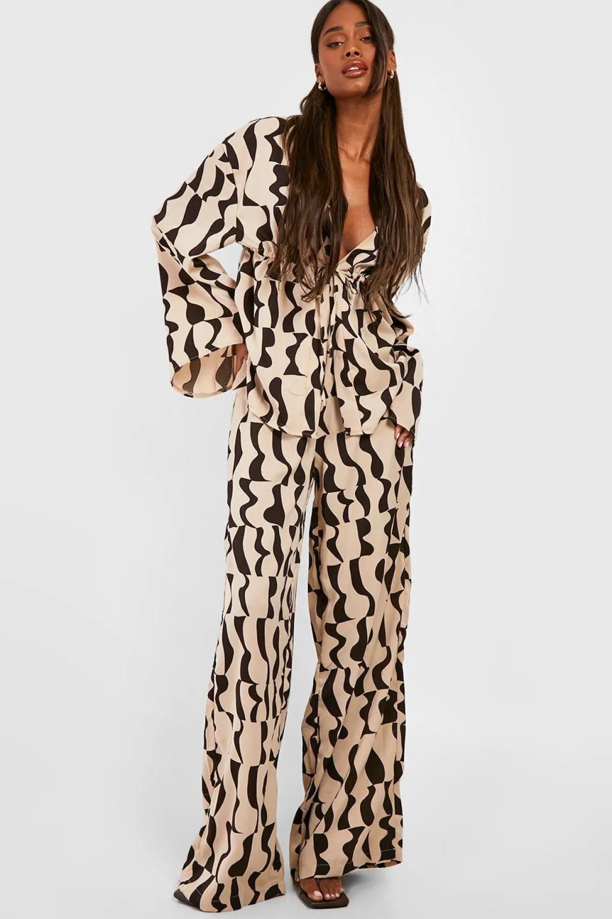 boohoo Pantalon à jambes larges à imprimé abstrait<Femme Pantalons