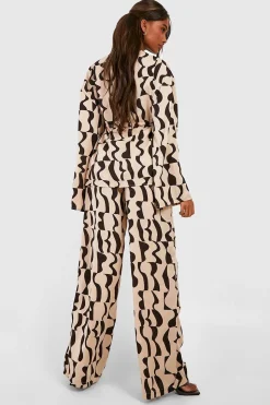boohoo Pantalon à jambes larges à imprimé abstrait<Femme Pantalons
