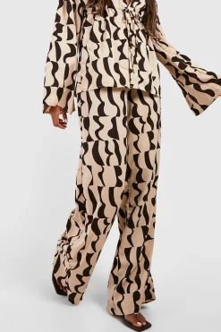 boohoo Pantalon à jambes larges à imprimé abstrait<Femme Pantalons
