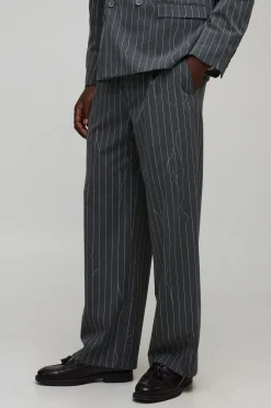 boohooMAN Pantalon à jambes larges à rayures décalées<Homme Costumes Et Tenues Formelles