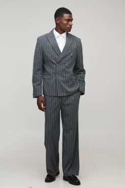 boohooMAN Pantalon à jambes larges à rayures décalées<Homme Costumes Et Tenues Formelles