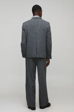 boohooMAN Pantalon à jambes larges à rayures décalées<Homme Costumes Et Tenues Formelles