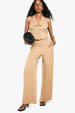 boohoo Pantalon à jambes larges sur mesure avec détail de plis<Femme Pantalons
