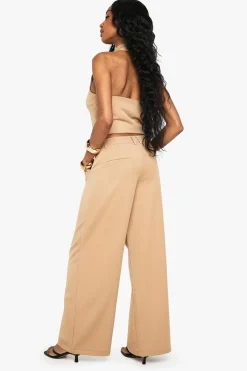 boohoo Pantalon à jambes larges sur mesure avec détail de plis<Femme Pantalons