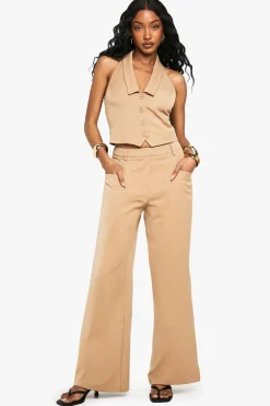 boohoo Pantalon à jambes larges sur mesure avec détail de plis<Femme Pantalons