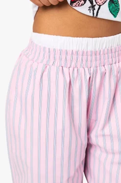 Pantalon à jambes larges à taille contrastante et rayures