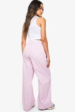 Pantalon à jambes larges à taille contrastante et rayures