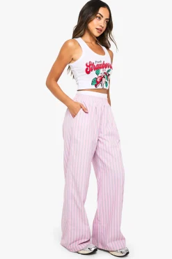 Pantalon à jambes larges à taille contrastante et rayures