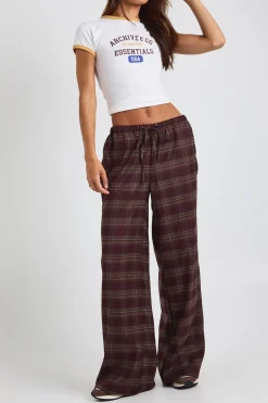 Pantalon à jambes larges à taille cordon avec motif à carreaux grand format