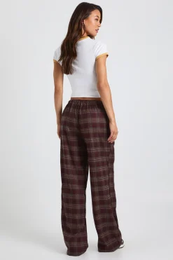 Pantalon à jambes larges à taille cordon avec motif à carreaux grand format