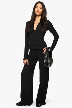 Pantalon à jambes larges texturé