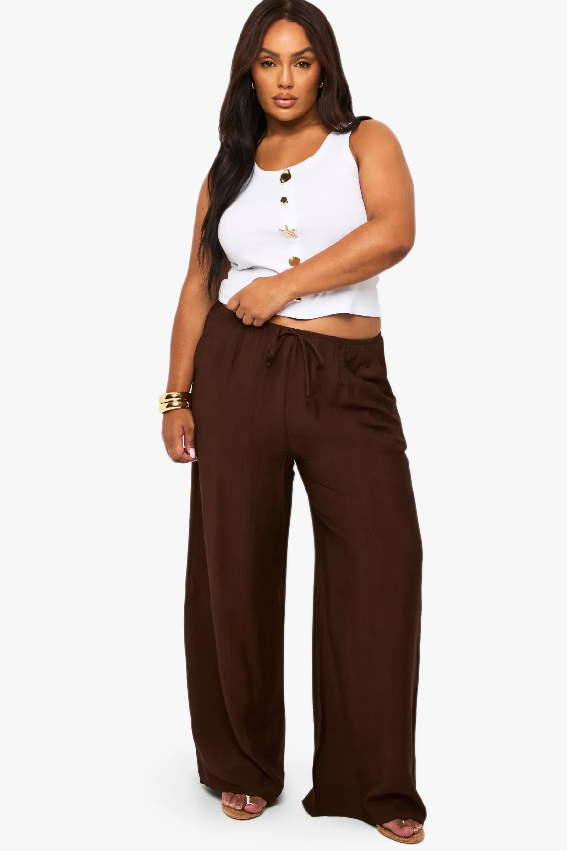 Pantalon à jambes larges tissé avec cordon de serrage Plus