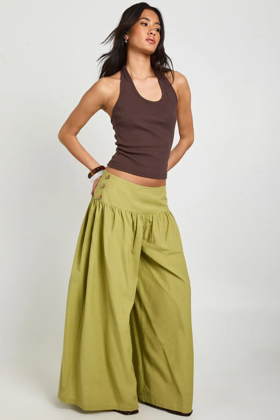 Pantalon À Jambes Ultra Larges Aspect Lin