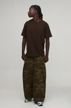 Pantalon Jambe Tonneau Camouflage Avec Braguette À Boutons