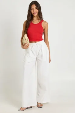 Pantalon À Jambe Tonneau Effet Lin