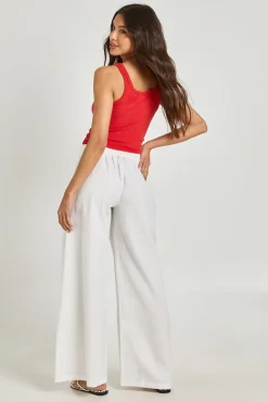 Pantalon À Jambe Tonneau Effet Lin