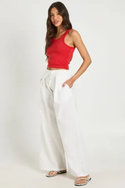 Pantalon À Jambe Tonneau Effet Lin