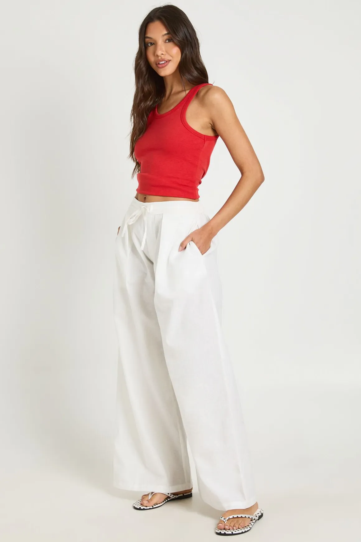 Pantalon À Jambe Tonneau Effet Lin