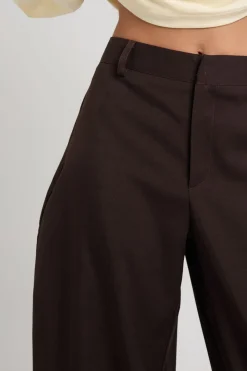 Pantalon Jambe Tonneau en Tissu Chiné Tissé