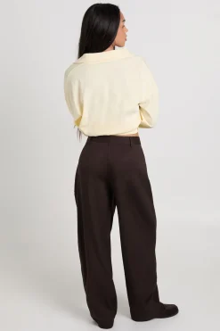 Pantalon Jambe Tonneau en Tissu Chiné Tissé