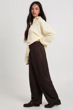 Pantalon Jambe Tonneau en Tissu Chiné Tissé