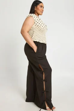 Pantalon Large Aspect Lin Avec Liens Noués Sur Les Côtés Grande Taille