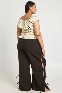 Pantalon Large Aspect Lin Avec Liens Noués Sur Les Côtés Grande Taille