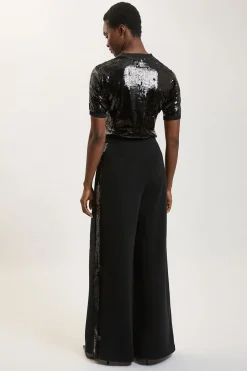 Pantalon Large À Bandes Latérales À Paillettes