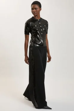 Pantalon Large À Bandes Latérales À Paillettes