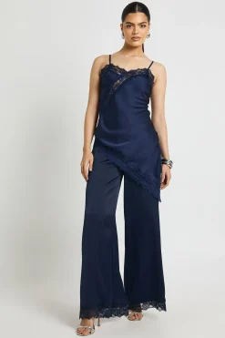 boohoo Pantalon Large à Bordure en Dentelle Satinée<Femme Pantalons|Satin Et Dentelle