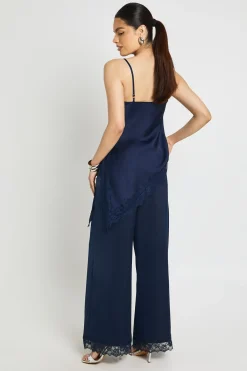 boohoo Pantalon Large à Bordure en Dentelle Satinée<Femme Pantalons|Satin Et Dentelle