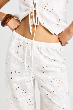 Pantalon Large À Broderie Anglaise Avec Cordon De Serrage
