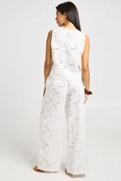 Pantalon Large À Broderie Anglaise Avec Cordon De Serrage