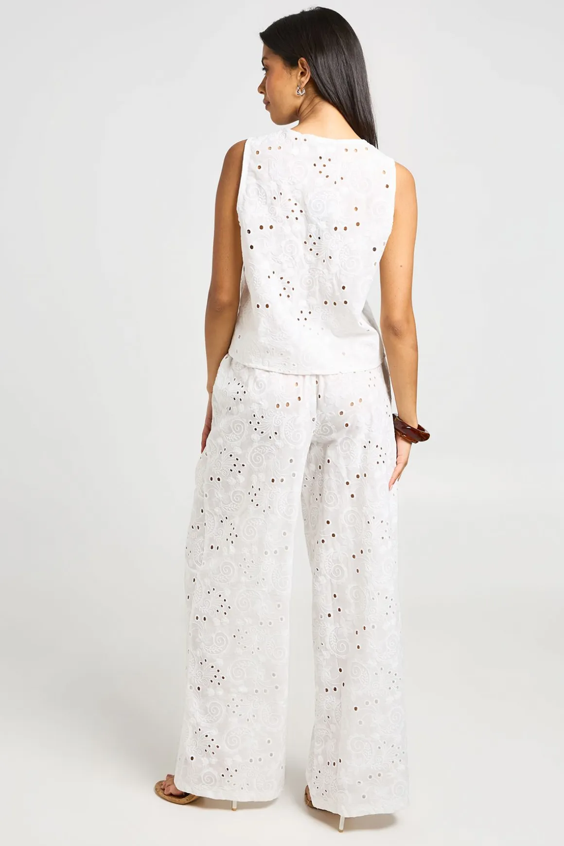 Pantalon Large À Broderie Anglaise Avec Cordon De Serrage