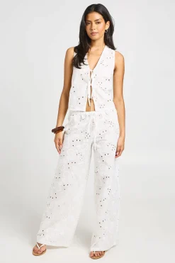 Pantalon Large À Broderie Anglaise Avec Cordon De Serrage