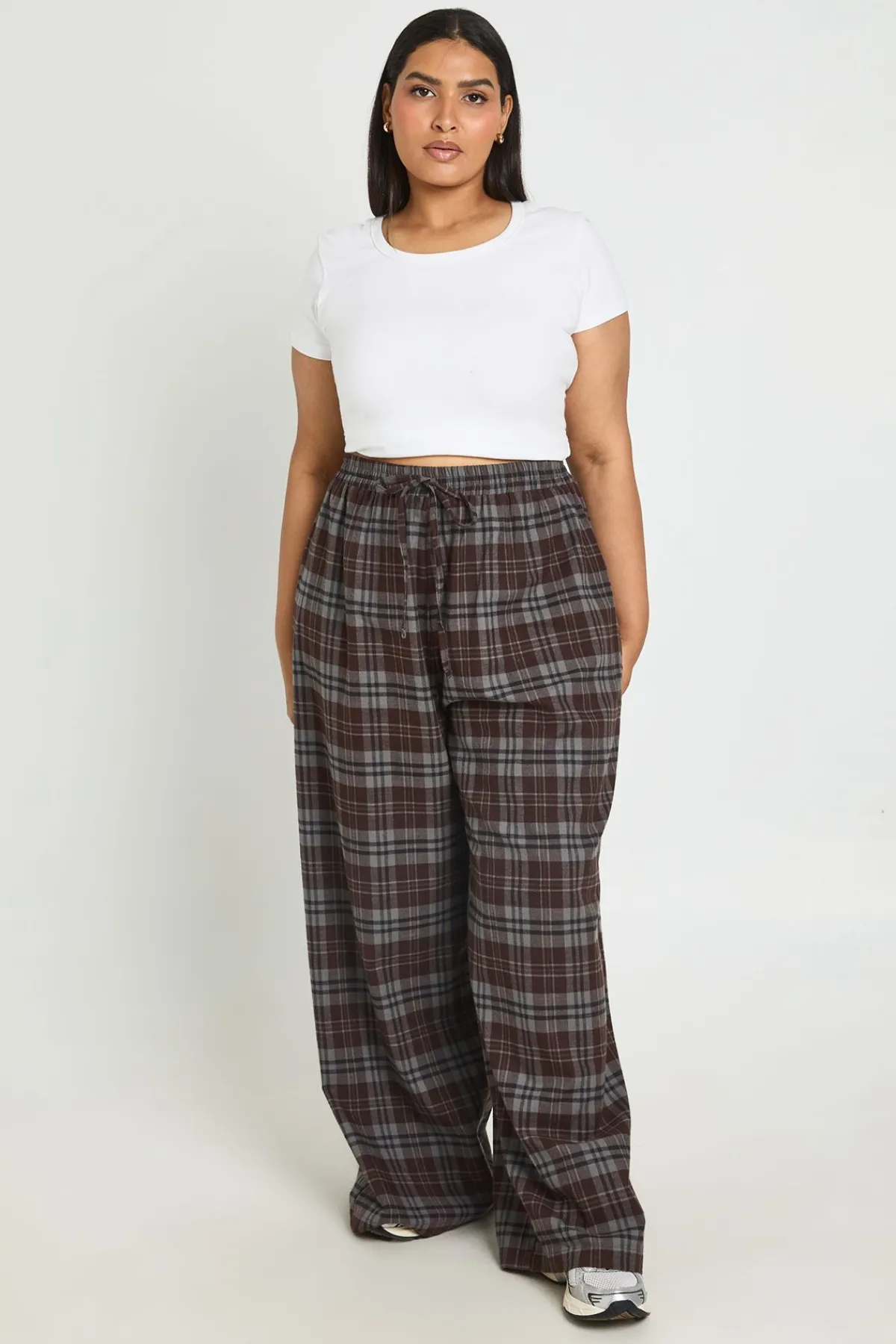 boohoo Pantalon Large À Carreaux Grande Taille<Femme Pantalons|Looks Preppy