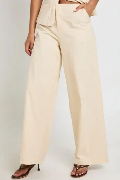 Pantalon Large À Ceinture Dissimulée Effet Lin