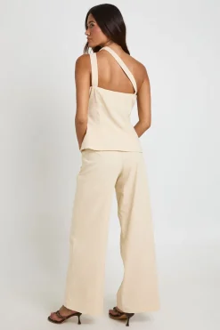 Pantalon Large À Ceinture Dissimulée Effet Lin