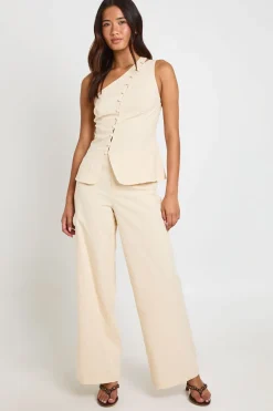 Pantalon Large À Ceinture Dissimulée Effet Lin
