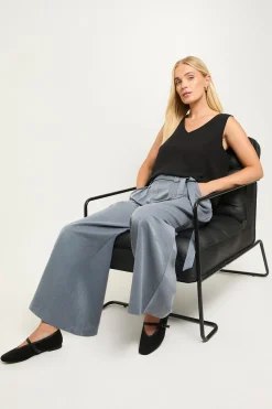 Wallis Pantalon Large Ceinturé Effet Denim Petite<Femme Pantalons|Denim