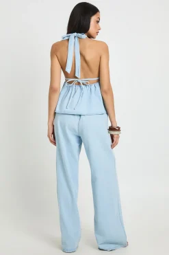 boohoo Pantalon Large Chambray Décontracté À Jambes Amples<Femme Pantalons