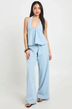 boohoo Pantalon Large Chambray Décontracté À Jambes Amples<Femme Pantalons