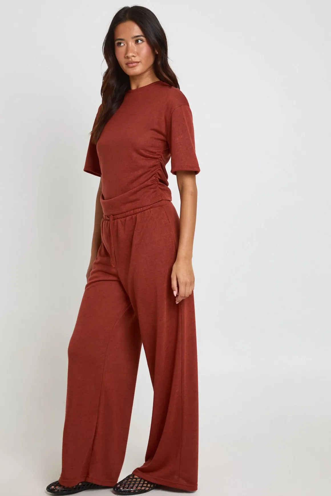 Pantalon Large À Cordon De Serrage En Tissu Slub