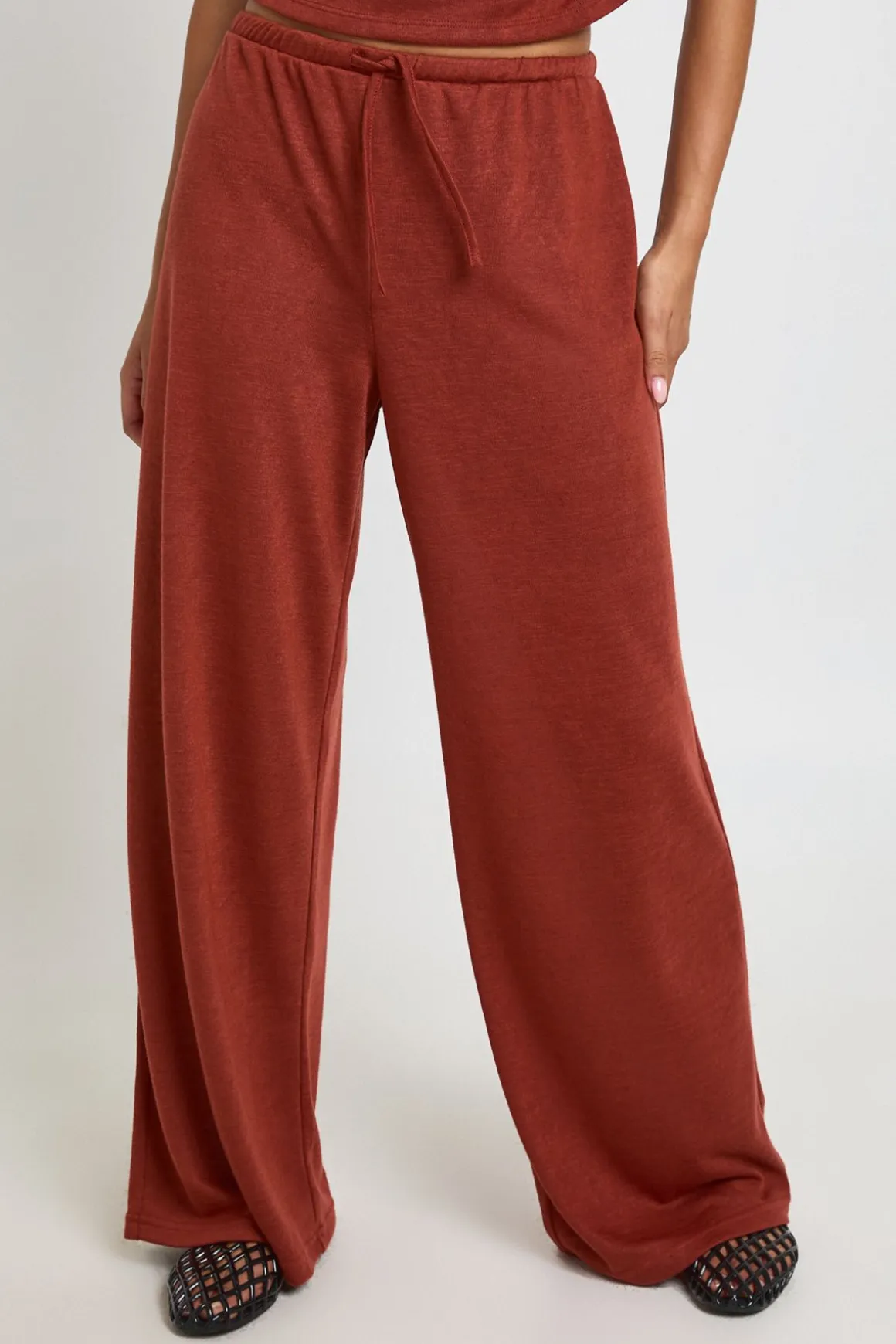 Pantalon Large À Cordon De Serrage En Tissu Slub