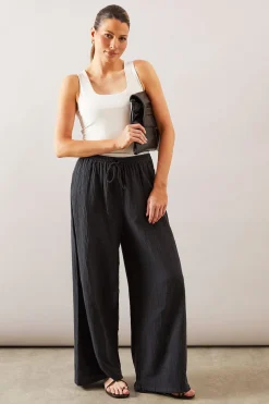 Pantalon Large à Cordon de Serrage Texturé